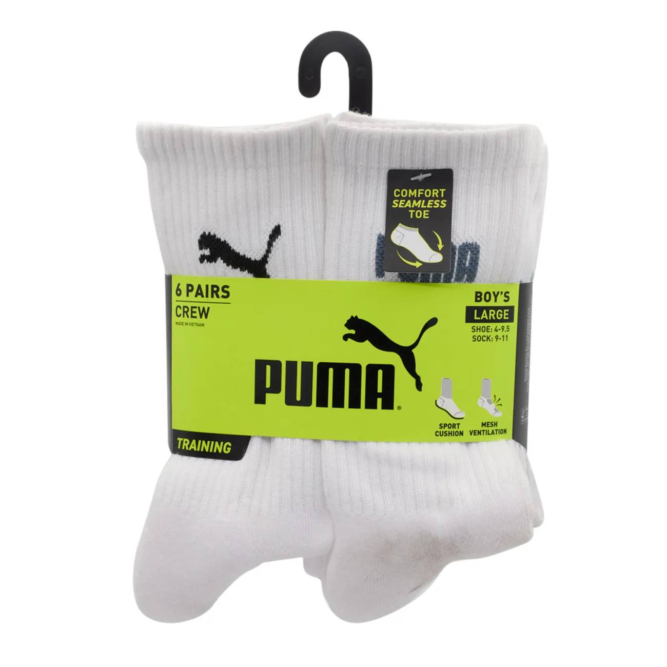 PUMA Boys' 6 Pack Training Crew Sock