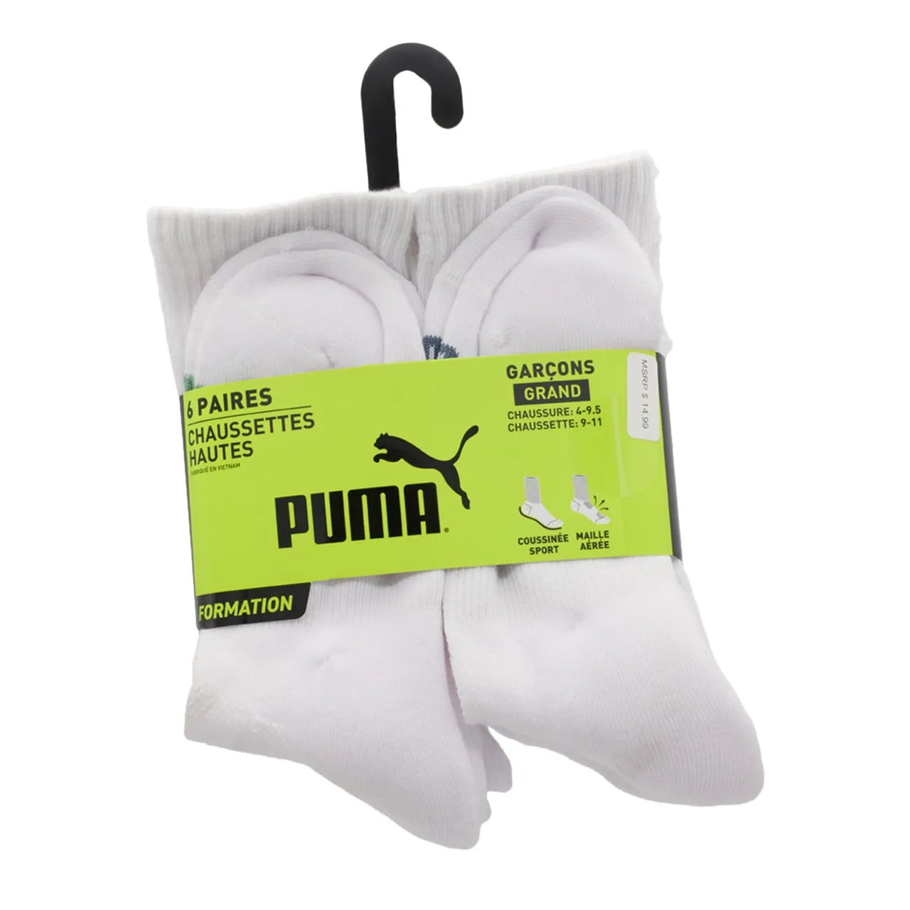 Boys' 6 Pack Training Crew Sock