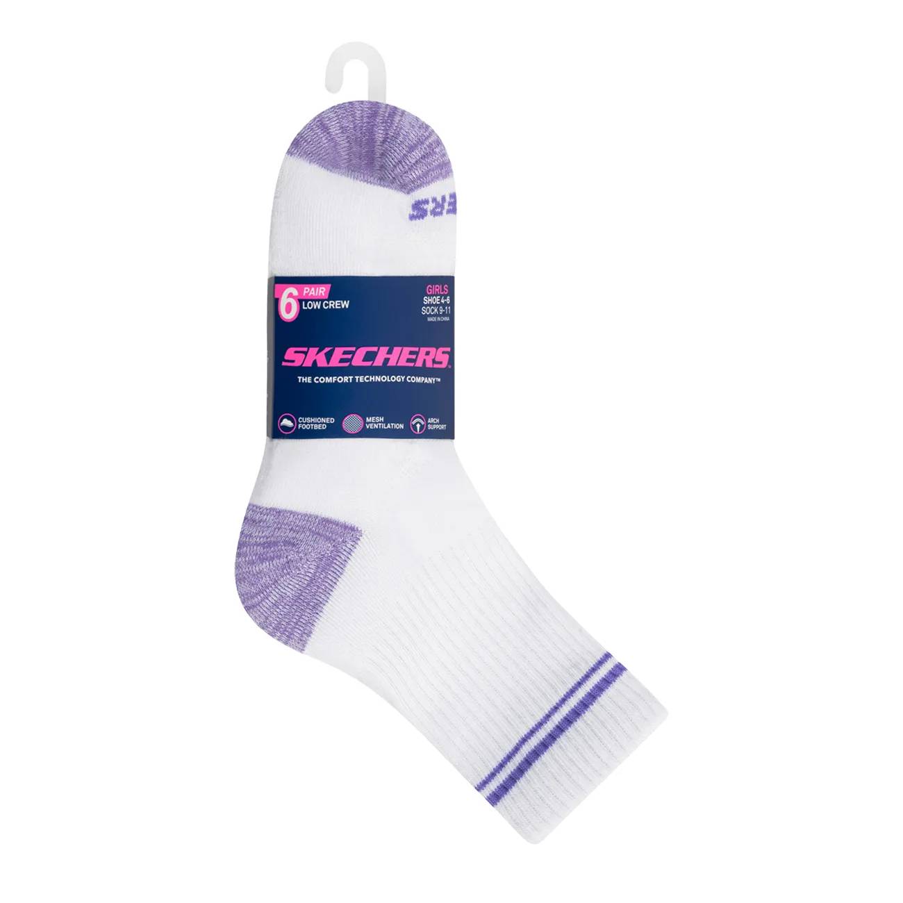 Skechers Girls' 6-Pack Low Crew Socks