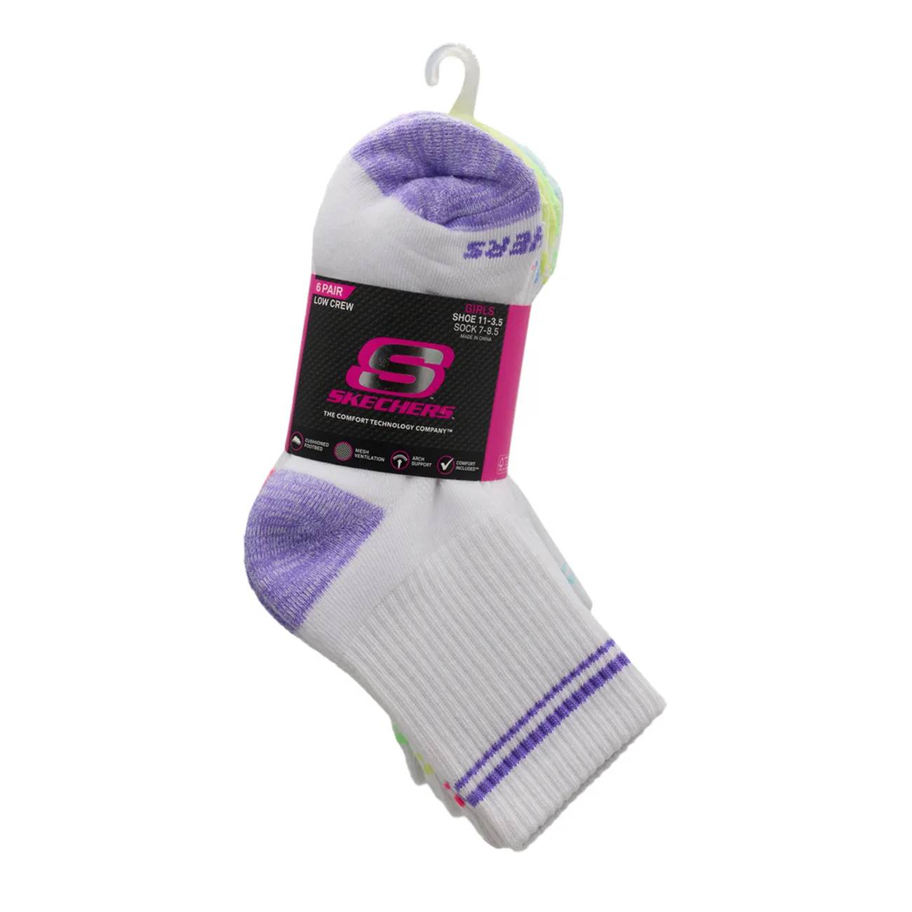 Skechers Girls' 6-Pack Low Crew Socks