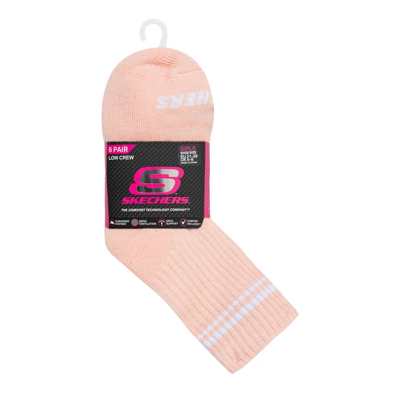 Skechers Girls' 6-Pack Low Crew Socks