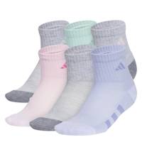 Girl's Cushioned 6PK Quarter Length Socks COOL LIGHT HEATHER view