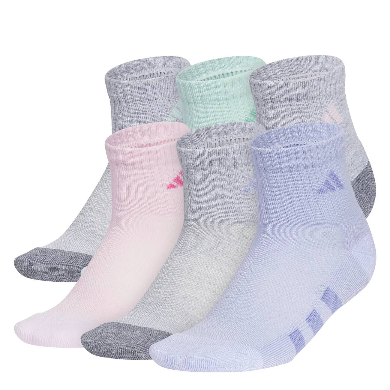 adidas Girl's Cushioned 6PK Quarter Length Socks