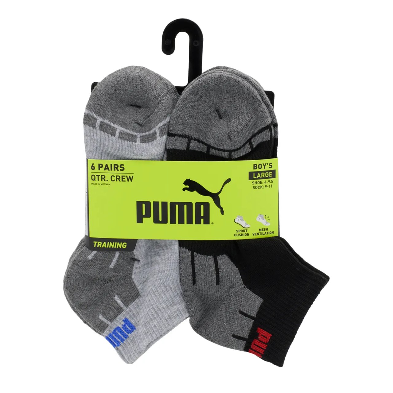 Youth Boys' Quarter Crew Socks 6 Pack