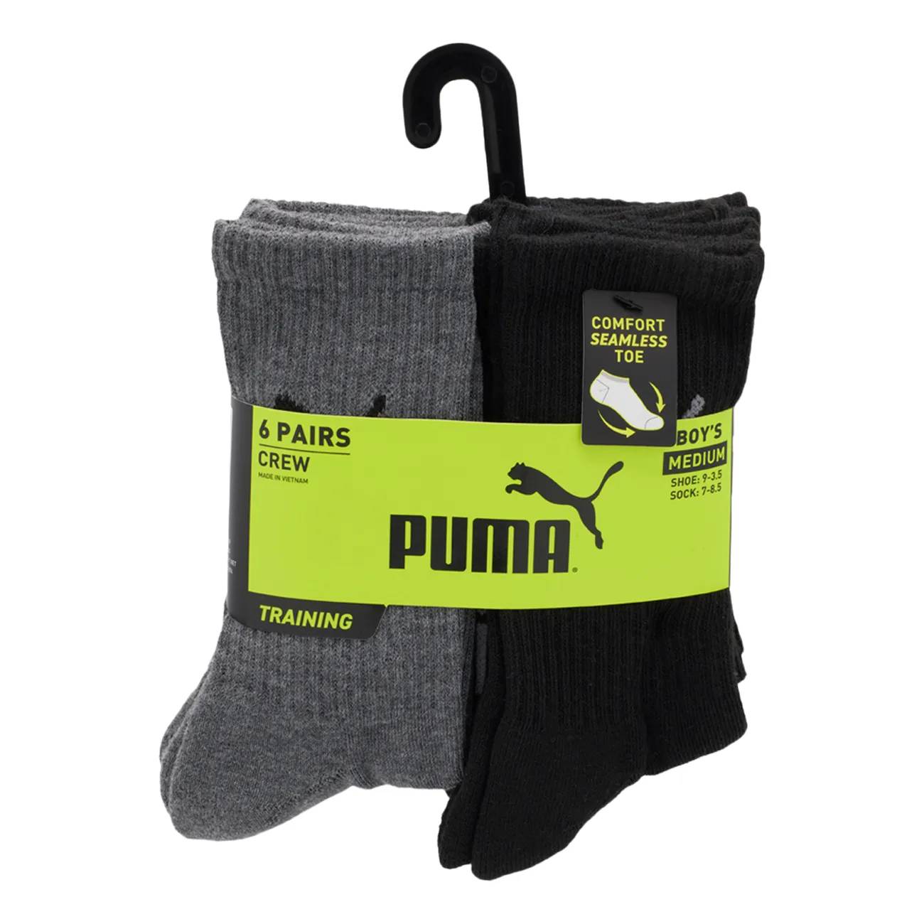 PUMA Boys' 6 Pack Training Crew Sock
