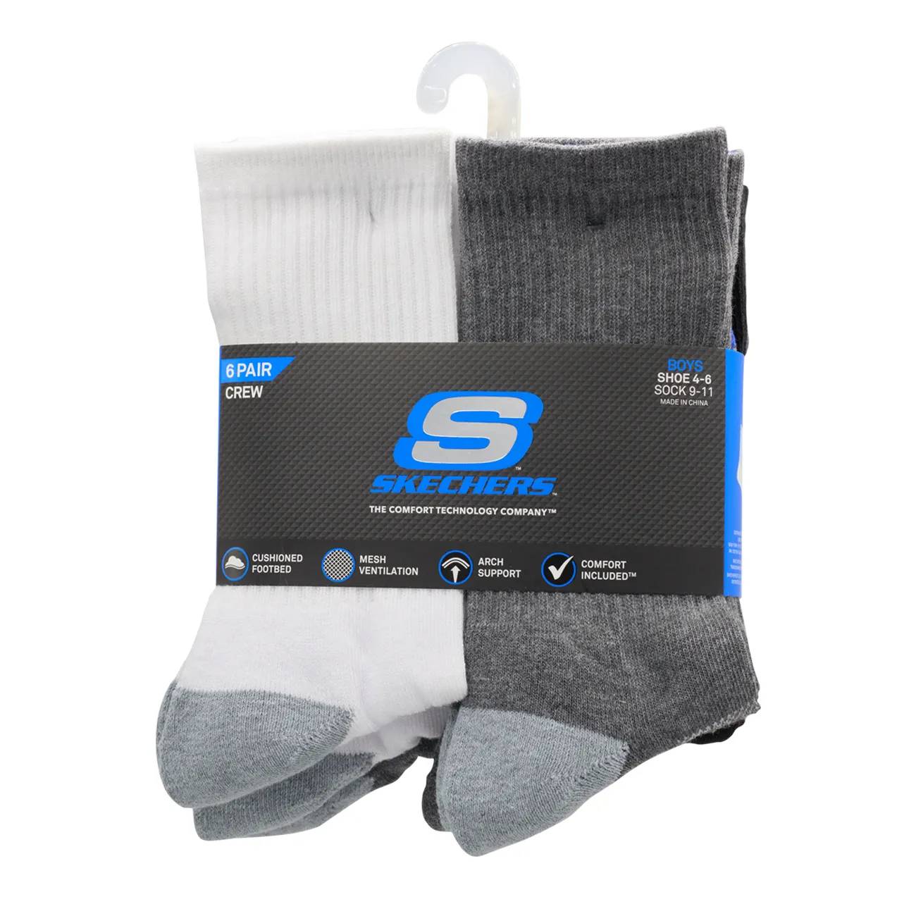Skechers Boys' 6 Pack Crew Socks