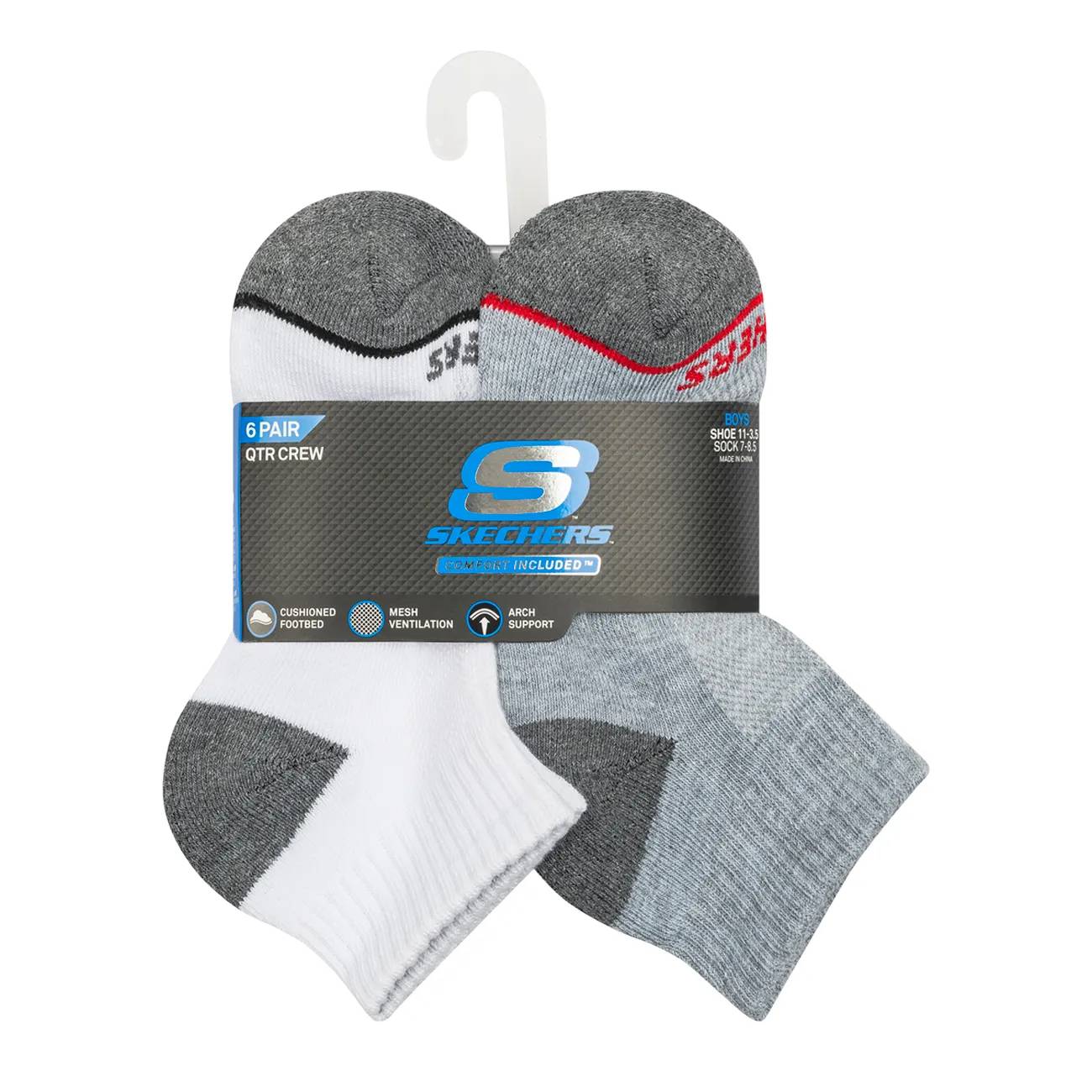 Skechers Boys' 6-Pack Quarter Crew Socks