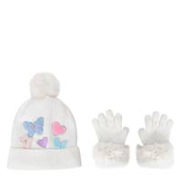 Youth Girls' Butterfly Hat and Gloves Set WHITE view