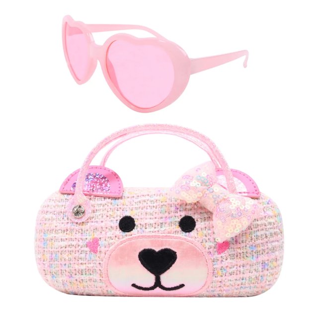 Girl's Winny Bow Tweed Case and Heart-Shaped Sunglasses