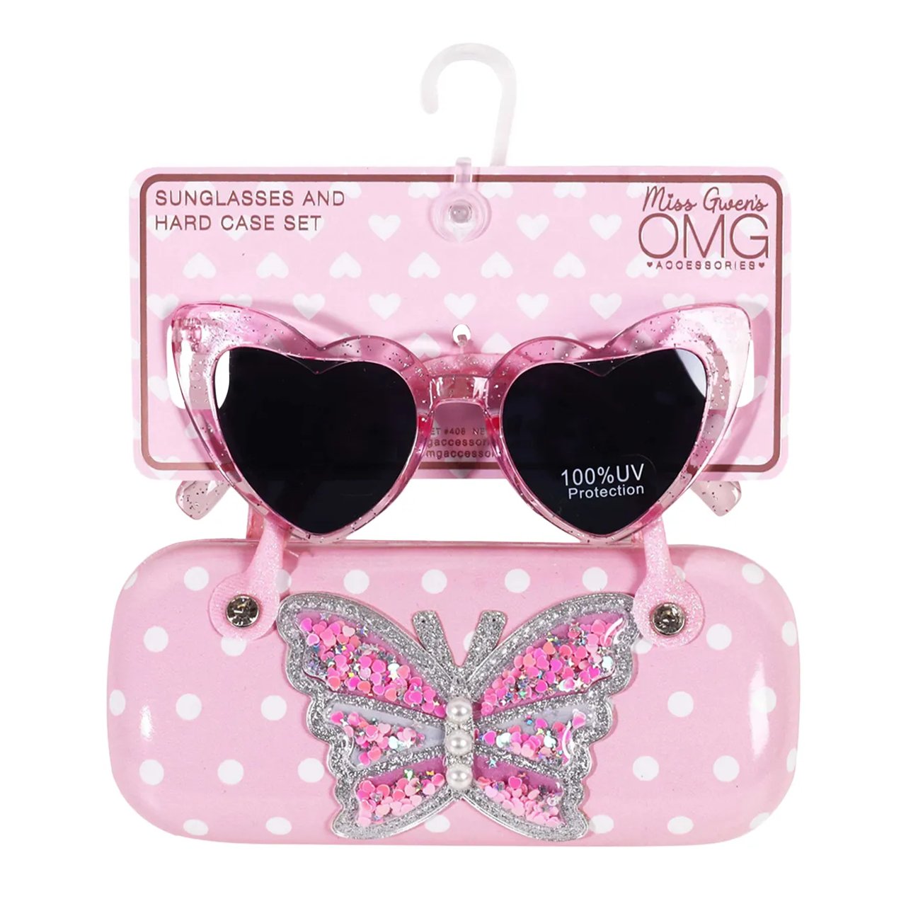 Girl's Butterfly Pearls Case and Heart-Shaped Sunglasses