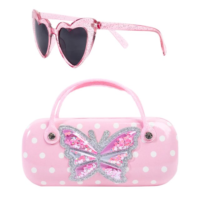 Girl's Butterfly Pearls Case and Heart-Shaped Sunglasses