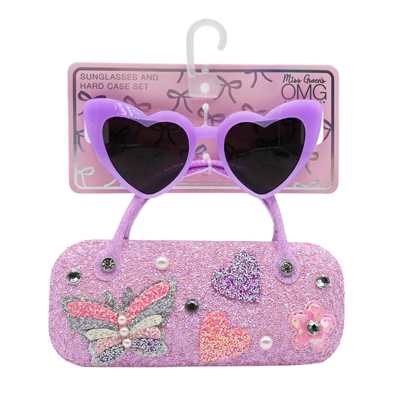 OMG Accessories Girl's Butterfly Glitter Case And Sunglasses