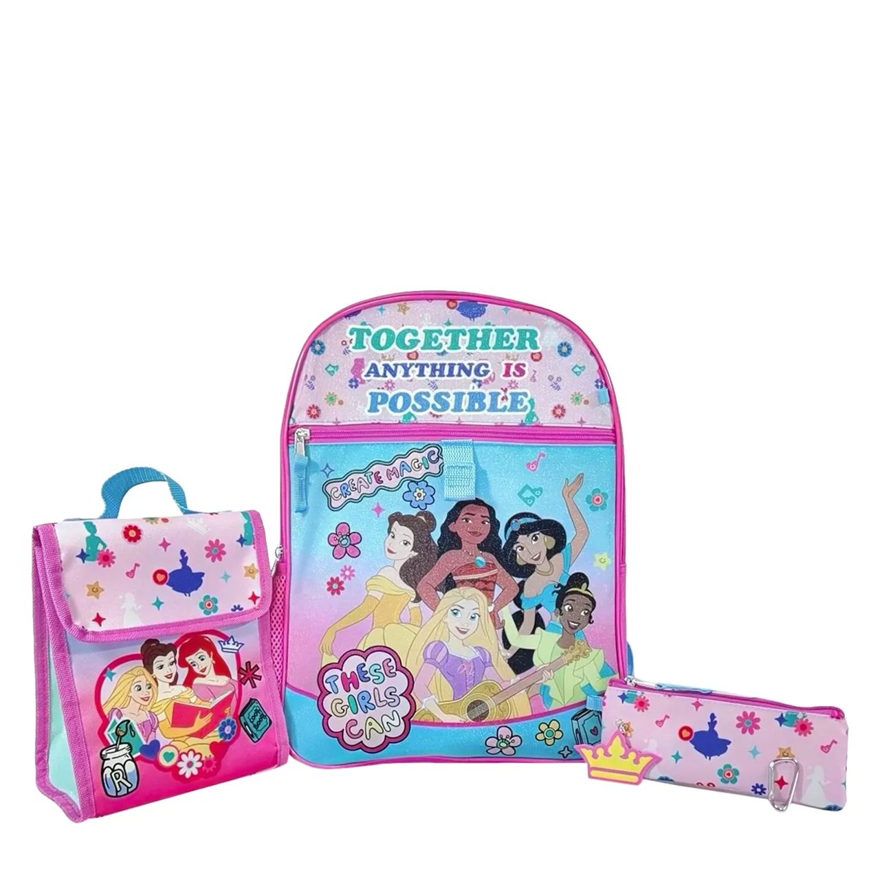 Youth Girls' 5 Piece Princesses Backpack Set 