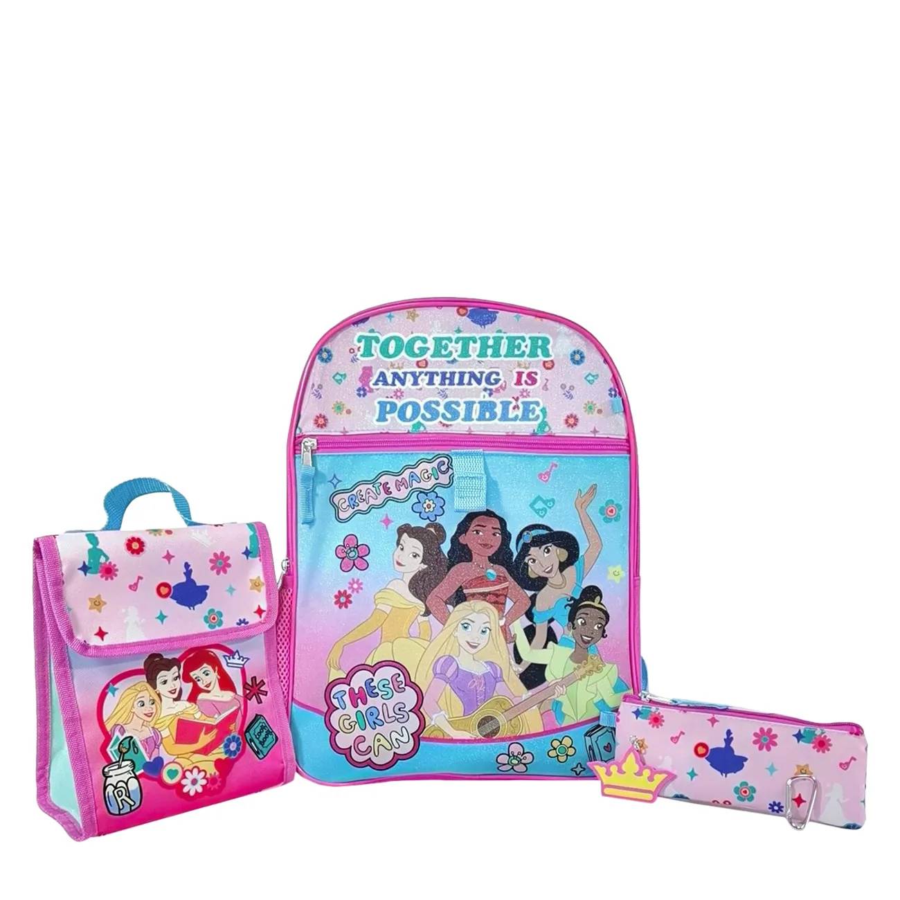 Bioworld Youth 5 Piece Princesses Backpack Set