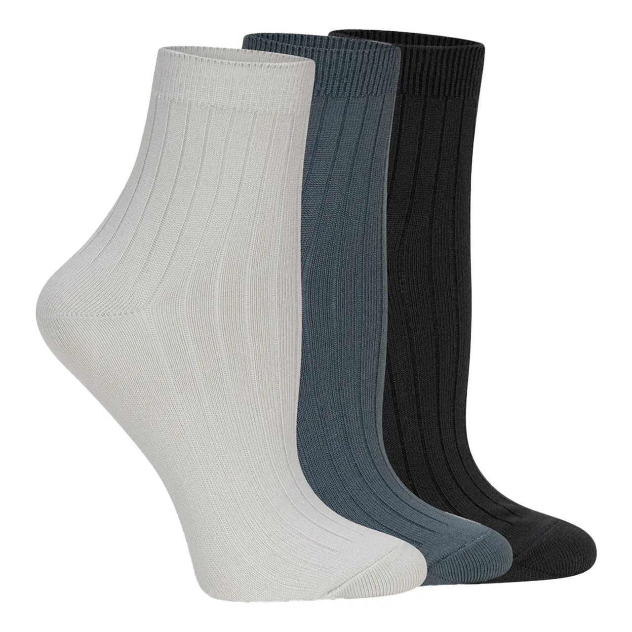 Powder Rib Quarter Ankle Socks - 3 Pack