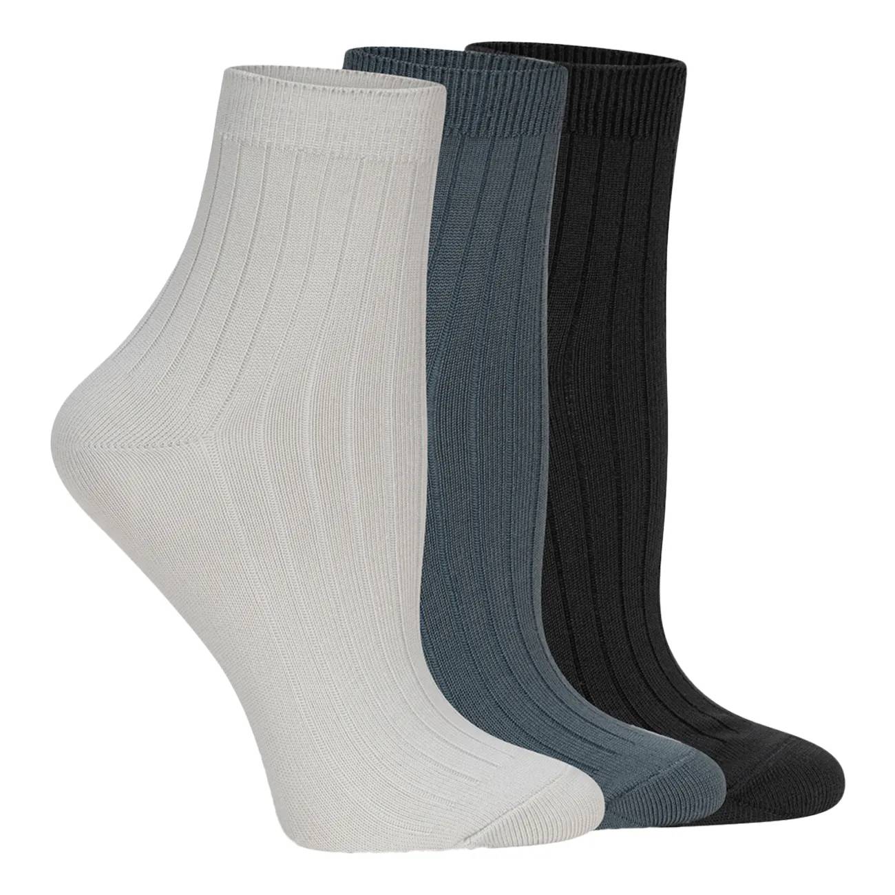 Powder Rib Quarter Ankle Socks - 3 Pack