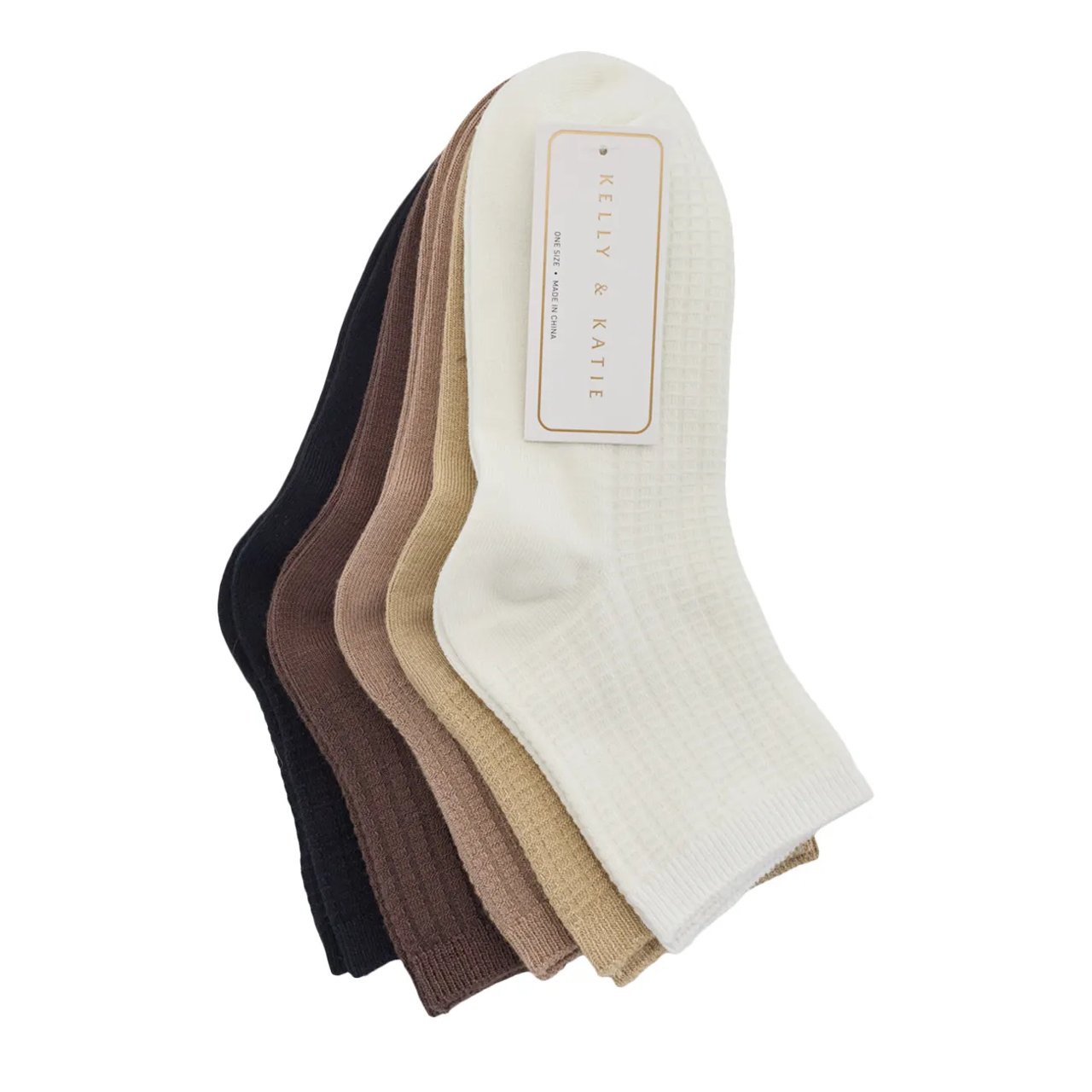 Women's Neutral Waffle Ankle 5-Pack Socks