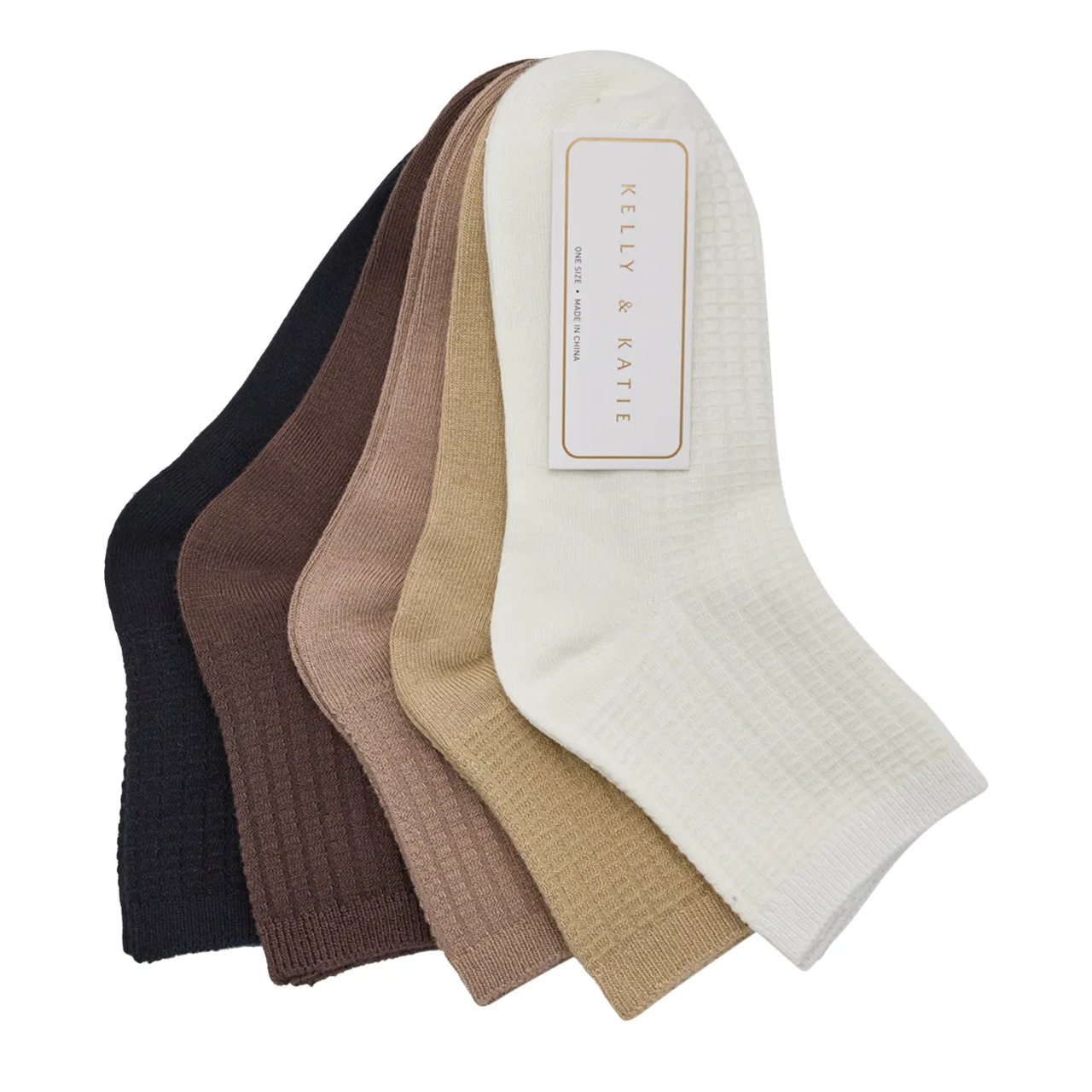 Women's Neutral Waffle Ankle 5-Pack Socks
