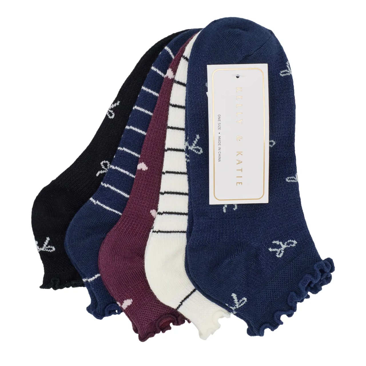 Women's Bow Heart Noshow 5-Pack Socks