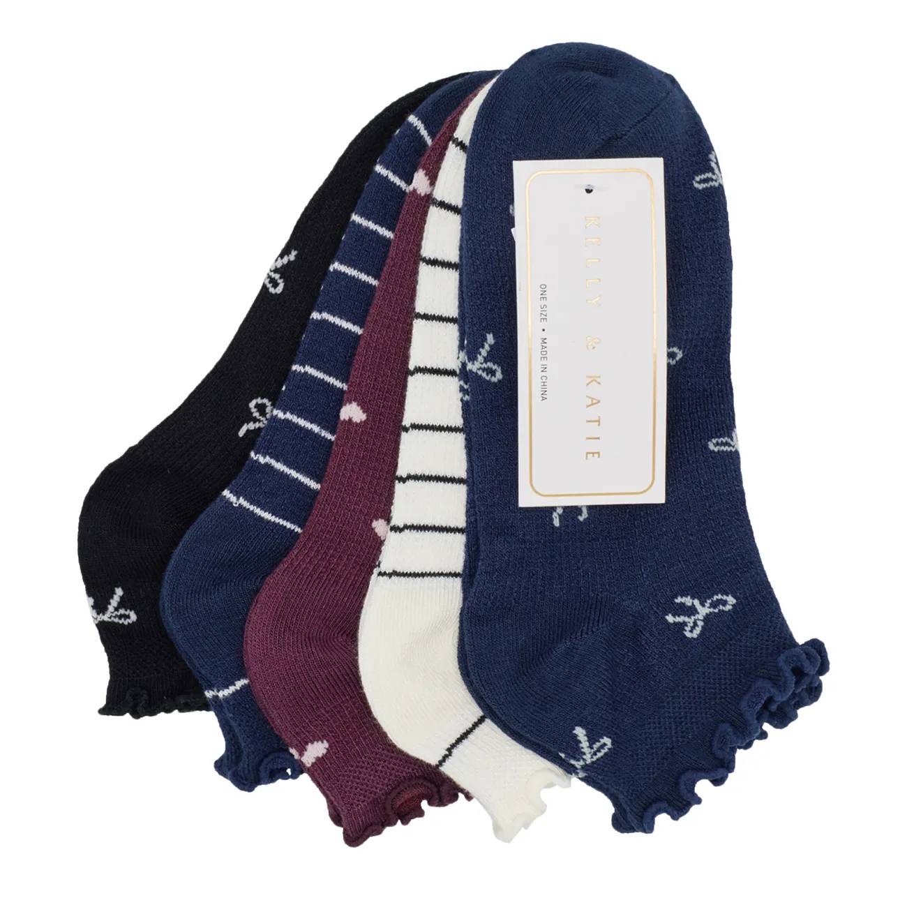 Women's Bow Heart Noshow 5-Pack Socks
