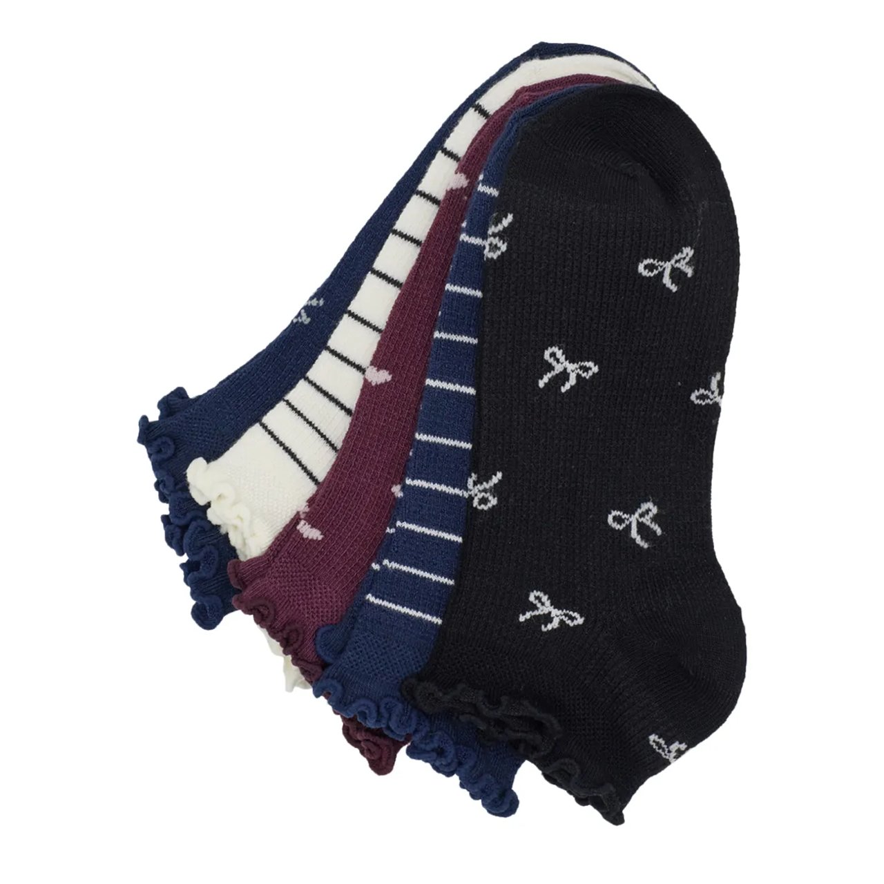 Women's Bow Heart Noshow 5-Pack Socks