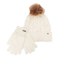 Women's Cable Beanie and Glove Set WHITE view