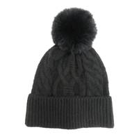 Women's Cable Pom Beanie BLACK view