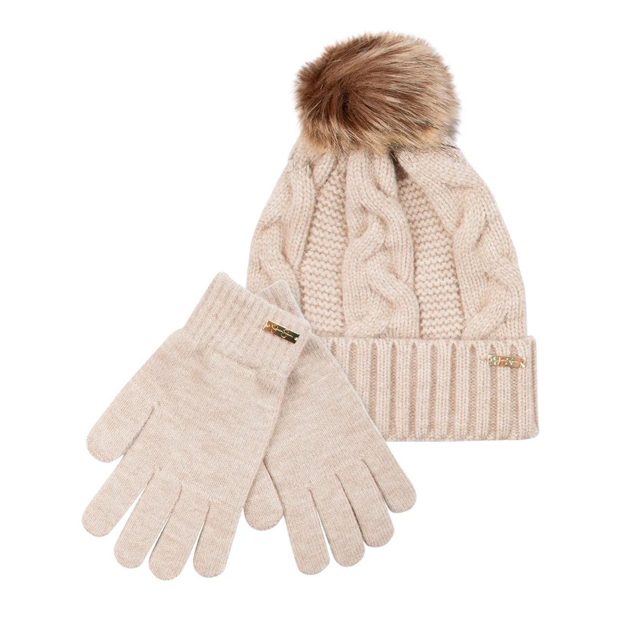 Women's Cable Beanie and Glove Set