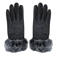 Faux Fur Cuff Gloves BLACK LEATHER view