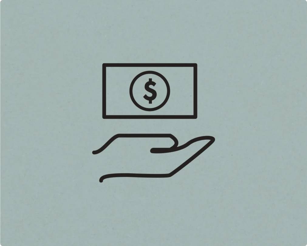 Simple icon of a dollar bill on top of a hand
