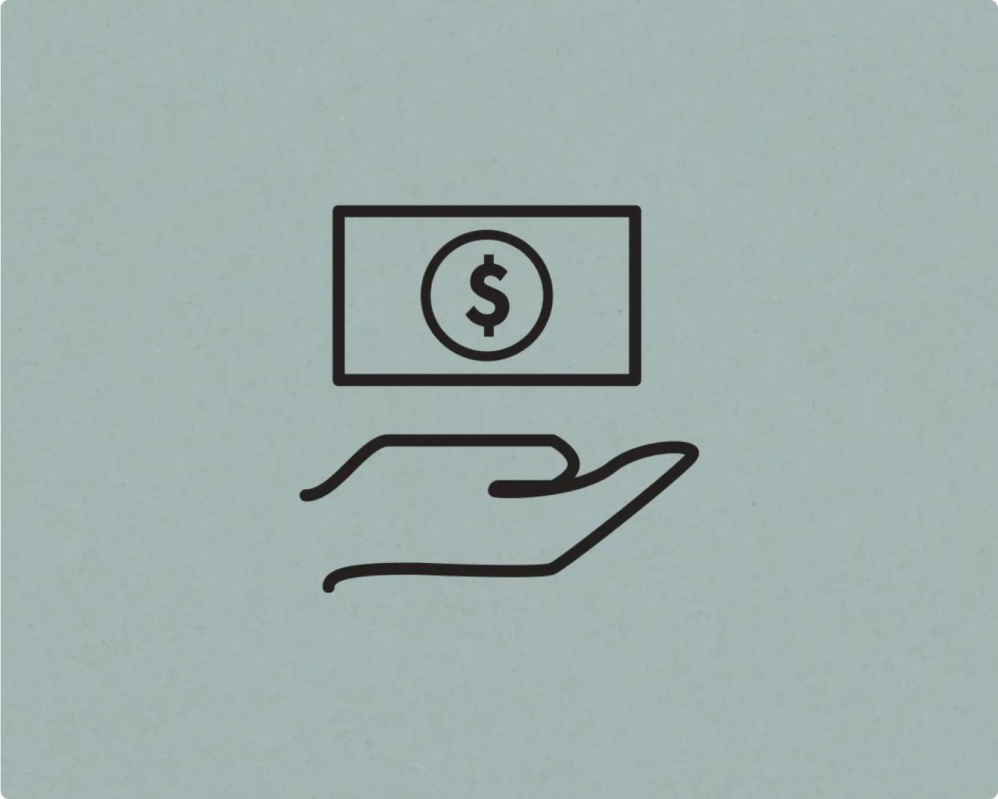 Simple icon of a dollar bill on top of a hand