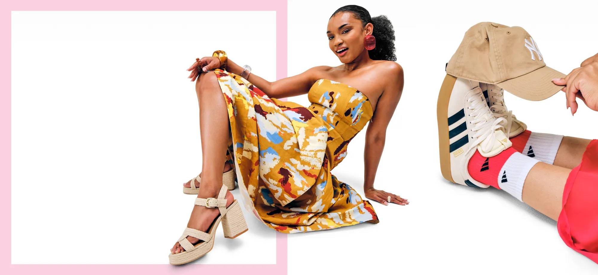 Woman wearing platform heeled sandals