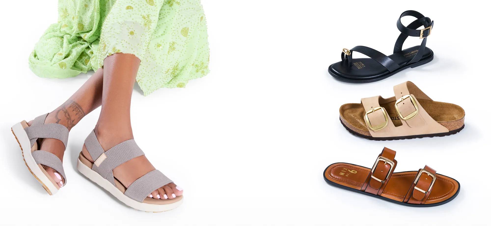 3 different coloured sandals