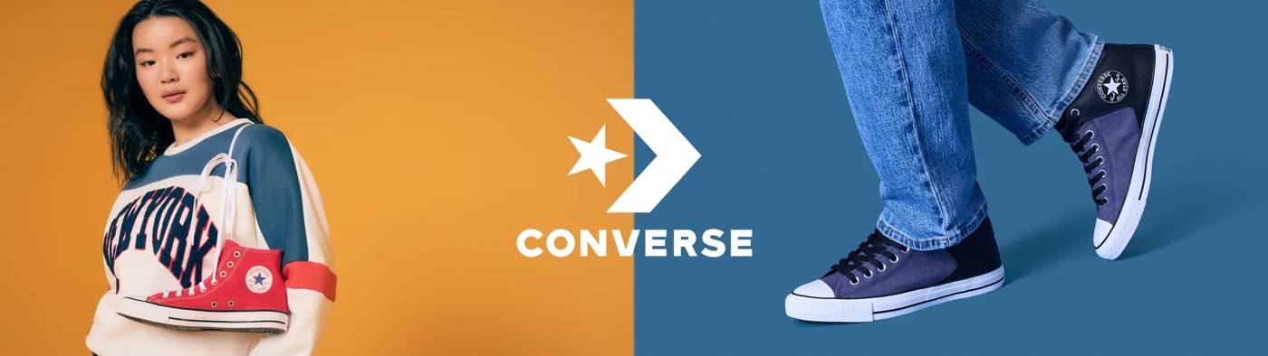 Woman with a red Converse sneaker draped over her shoulder