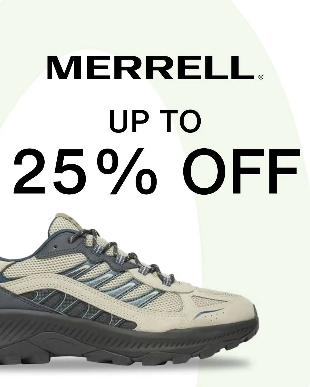 Merrell Logo "Up to 25% off"