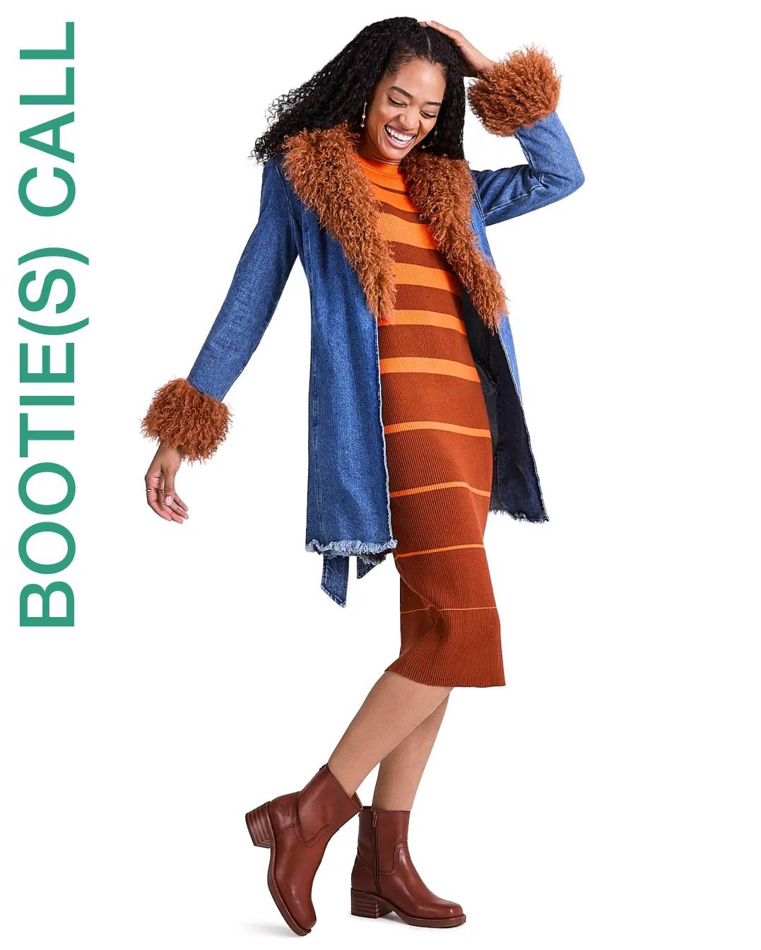 Woman wearing brown booties