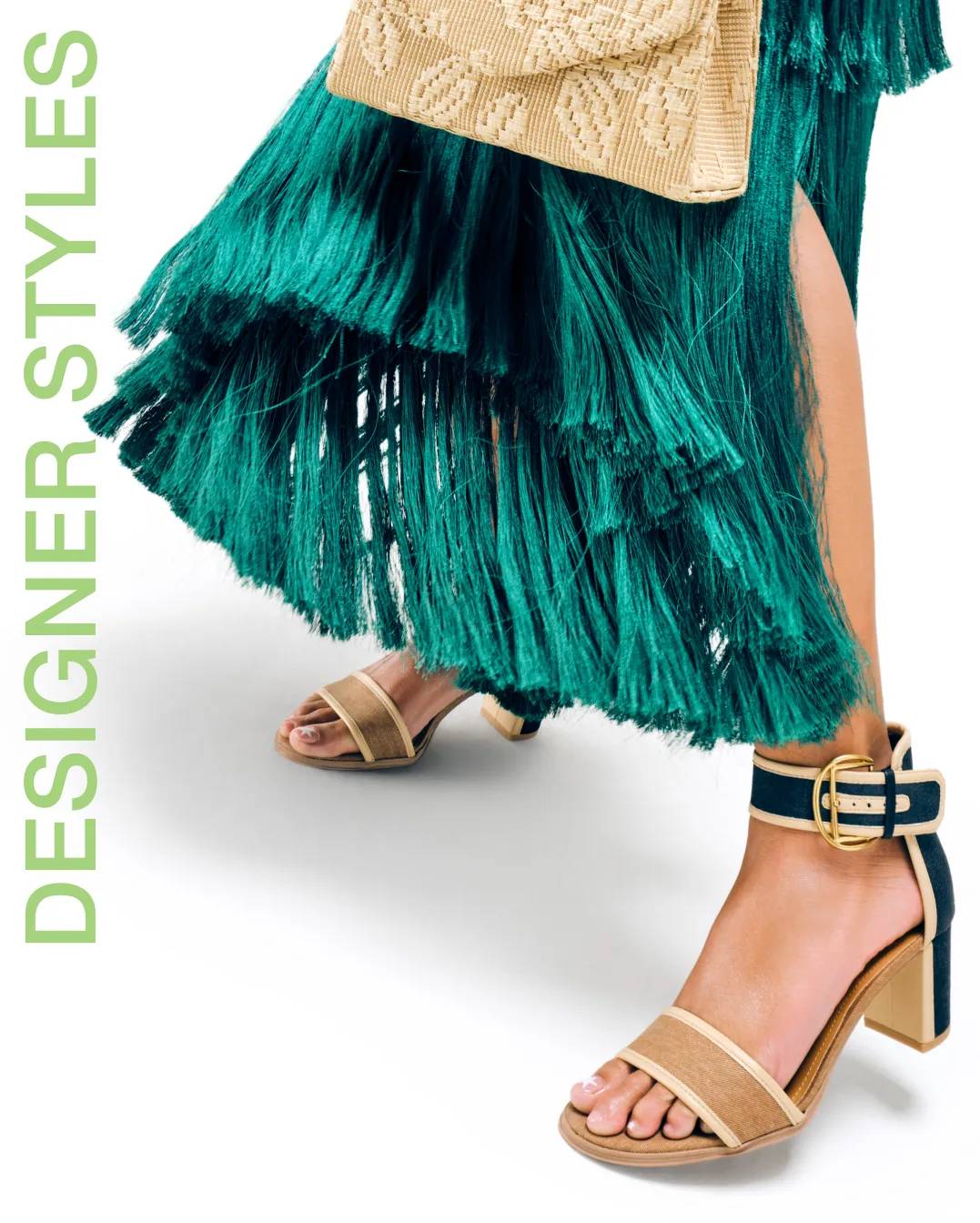 Woman wearing block heel sandal