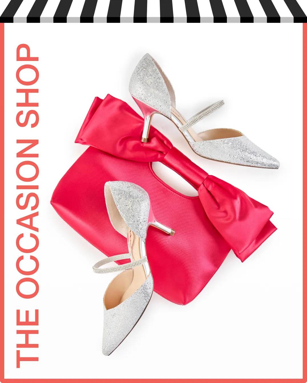 Sliver heels and red handbag