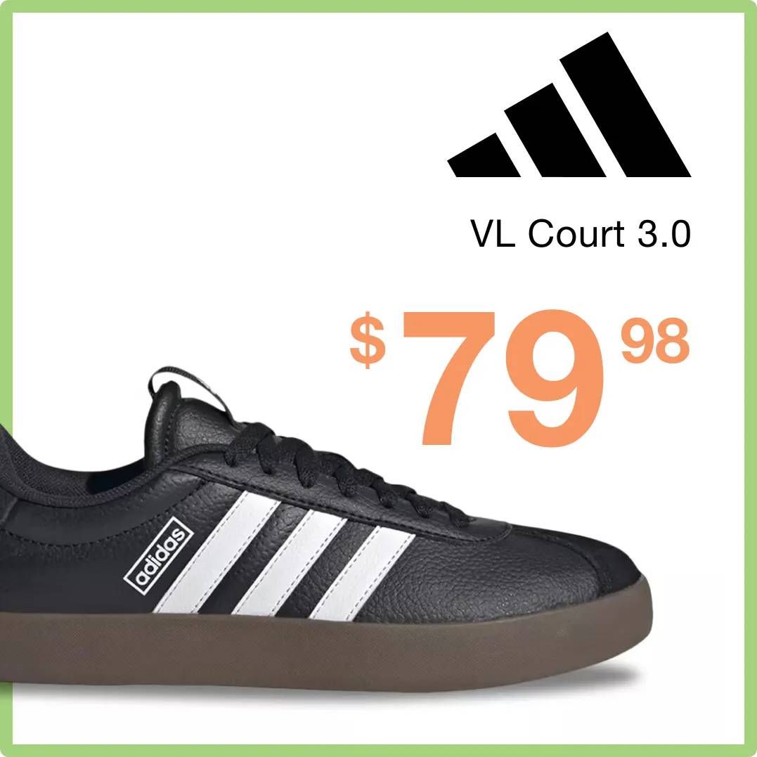 adidas Logo "VL Court 3.0 $79.98" with the sneaker in black