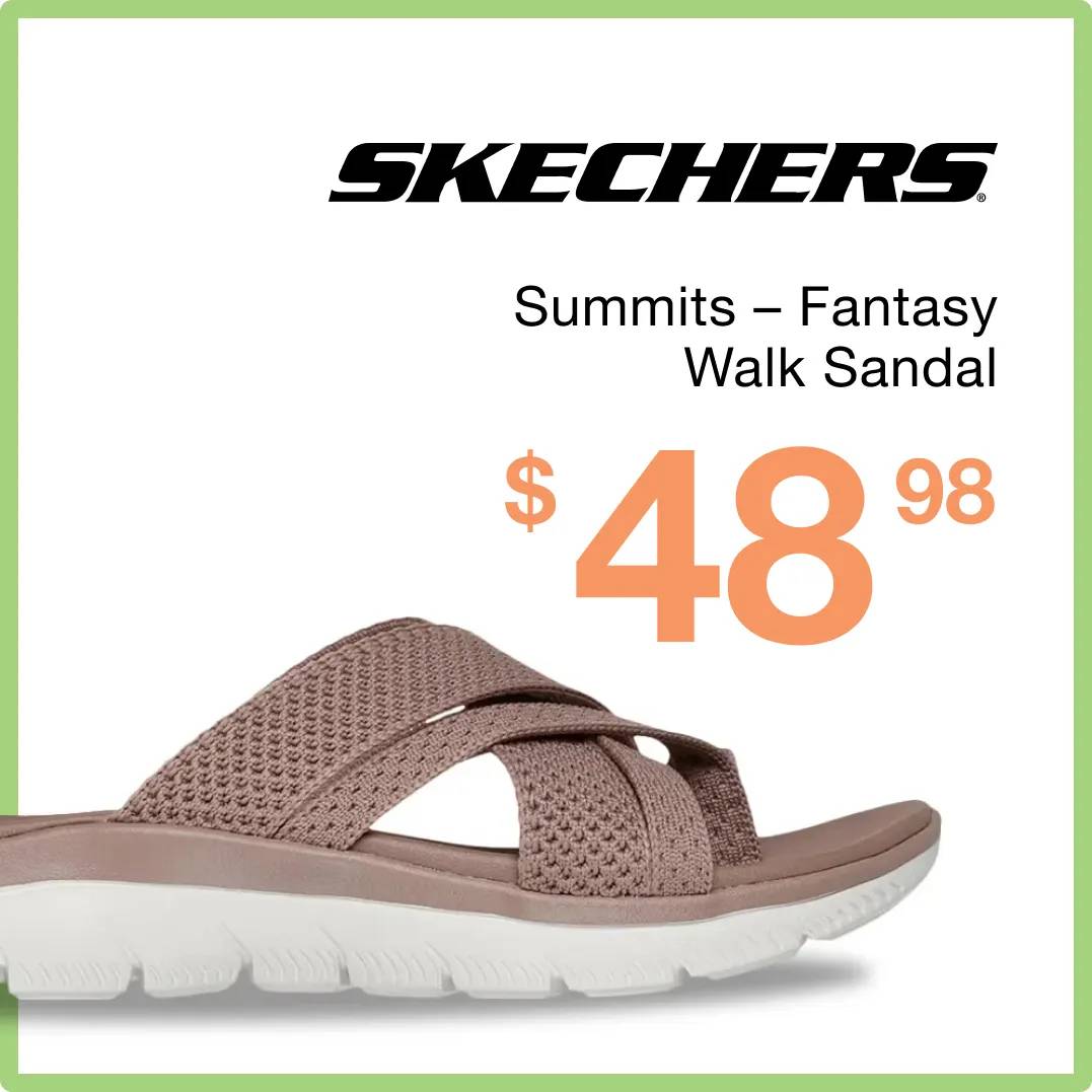 Skechers logo "Summits - Fantasy Walk Sandal" with the sandal in mocha