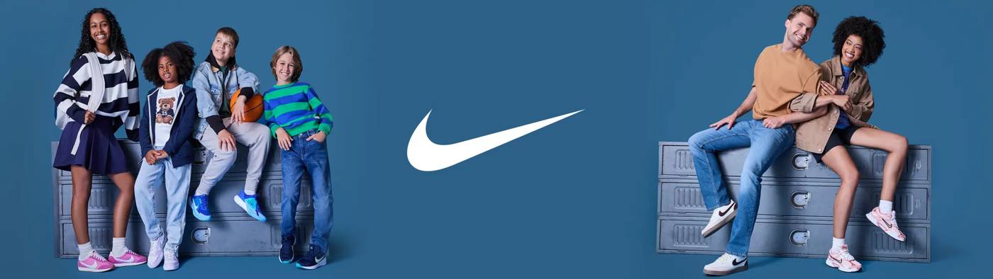 Models wearing Nike sneakers sitting at school lockers