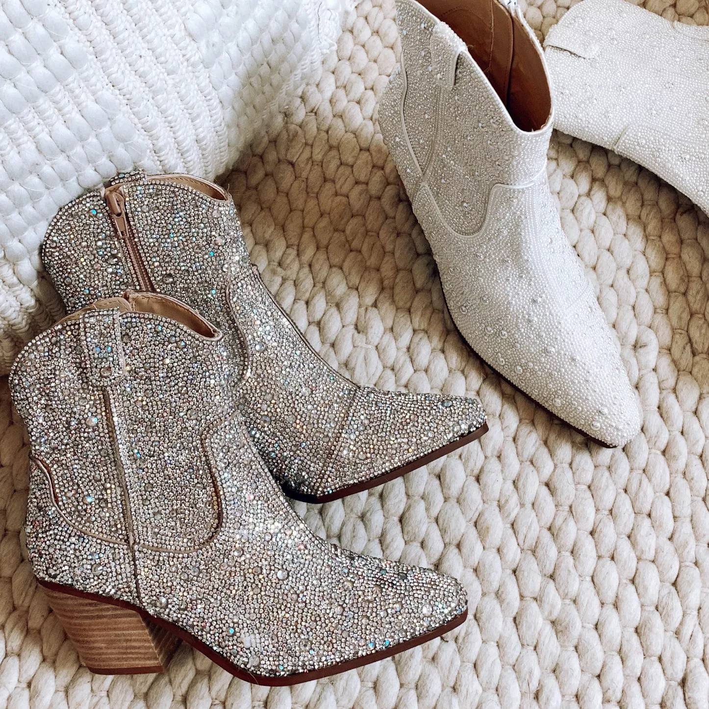 Featuring an assortment of women's sparkly boots.