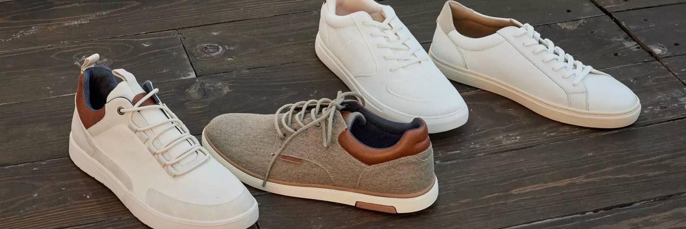 Featuring an assortment of men's sneakers.