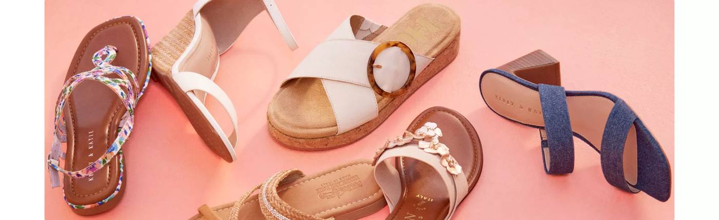 Featuring an assortment of sandals and comfortable shoes