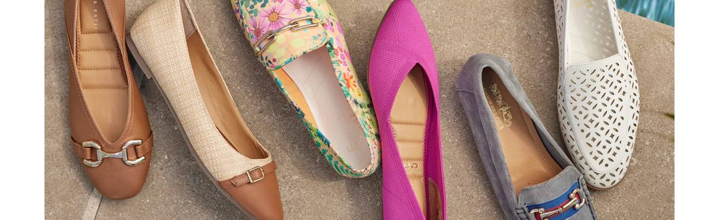 Featuring an assortment of women's dress flats