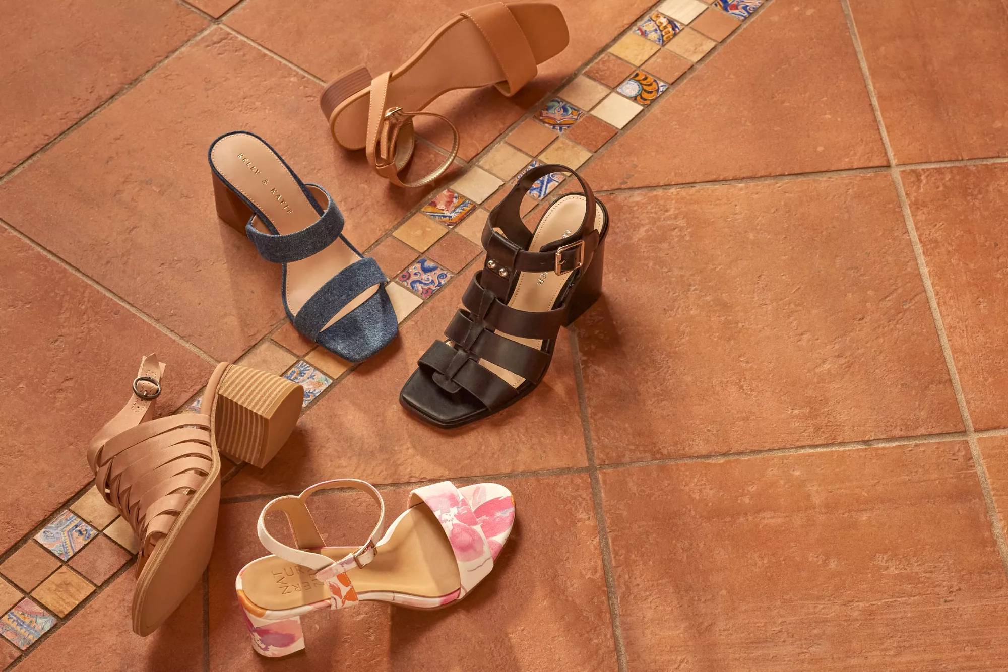 Featuring an assortment of women's block heels.