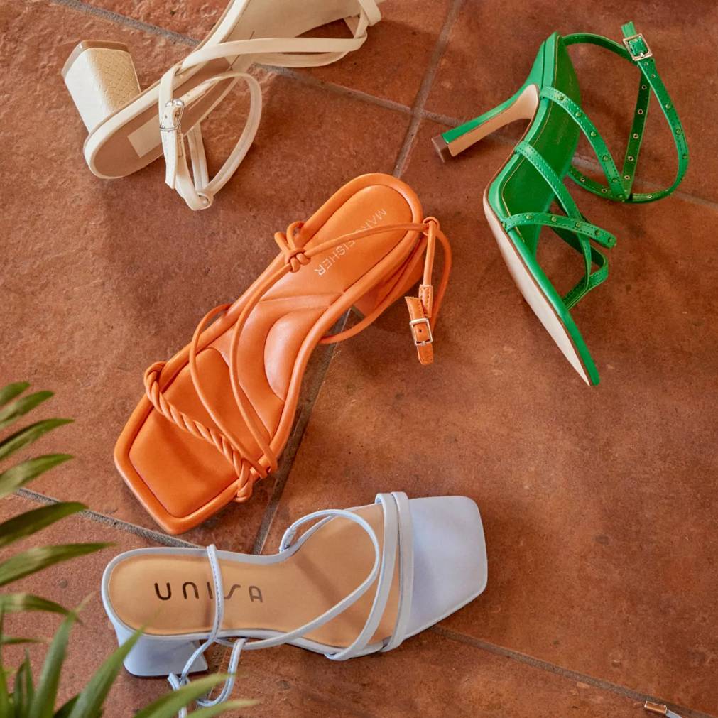 Featuring women's strappy heels.