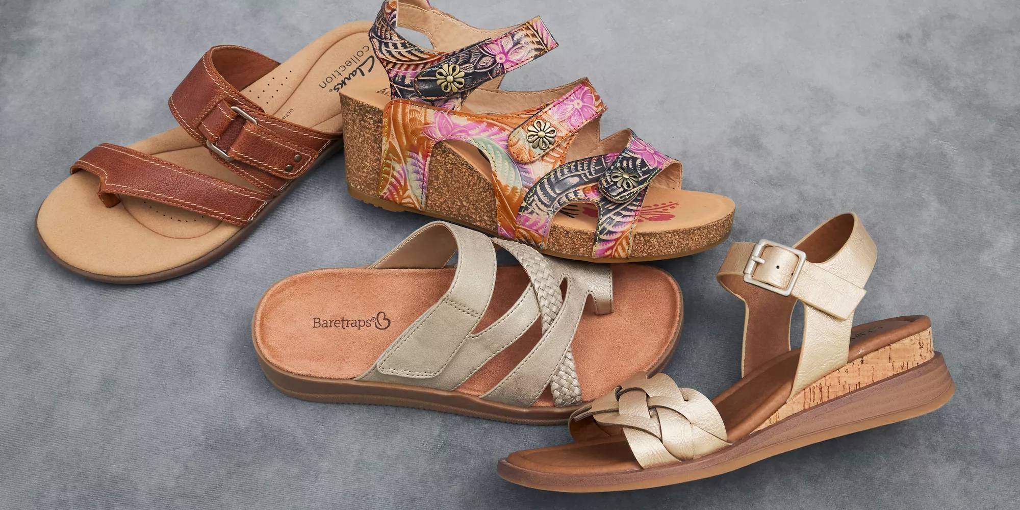 Various assortment of colorful sandals