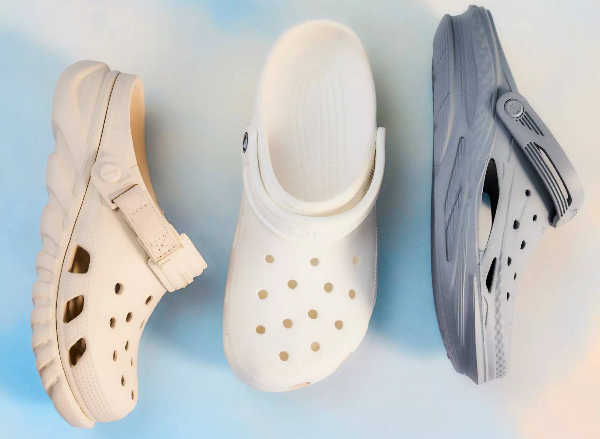 Various men's sandals on a blue background