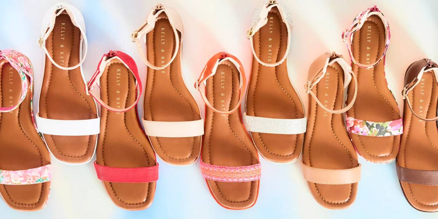 colorful women's sandals on a blue background